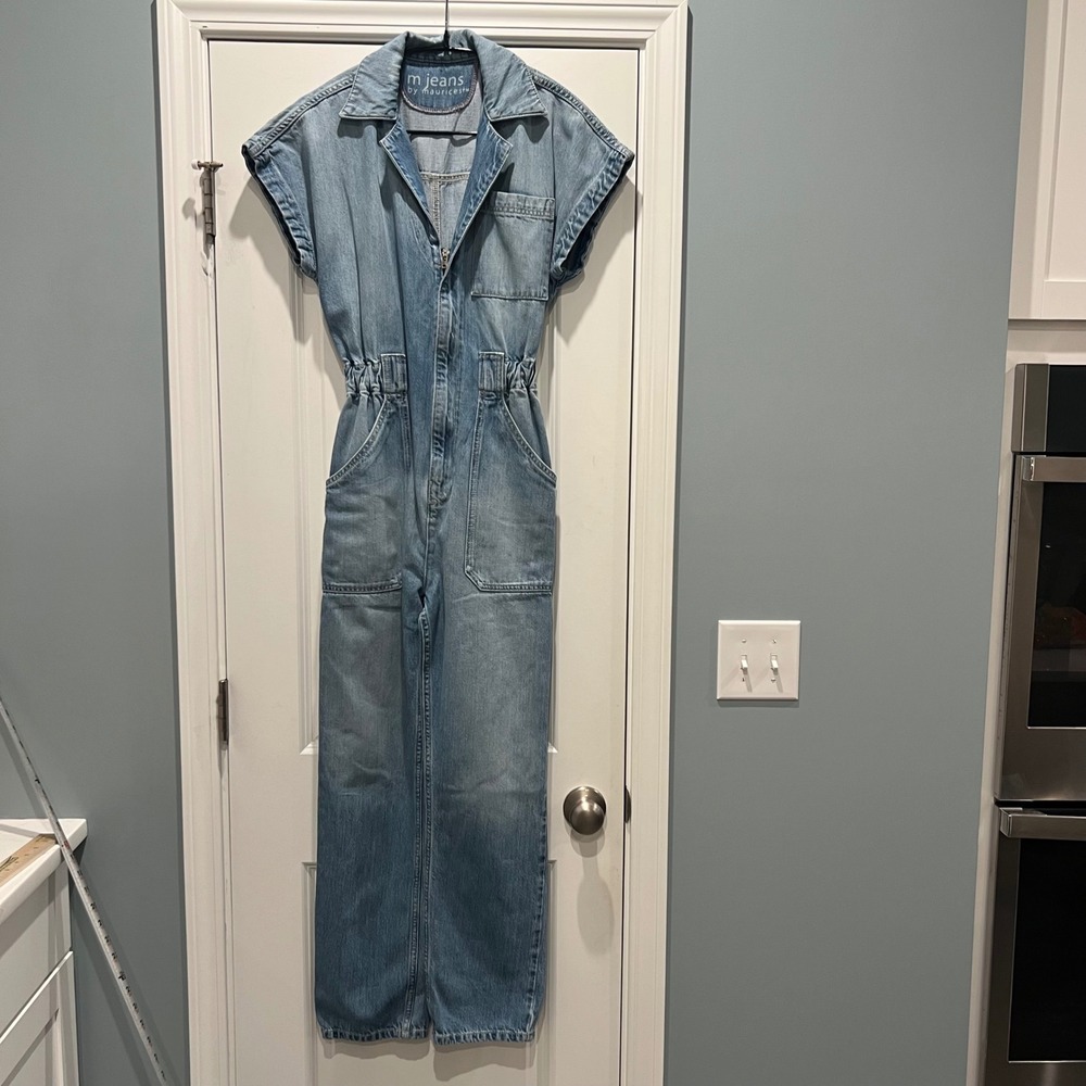 Maurices Denim Jumpsuit Womens XS Blue Short Sleeve Zip Front 2565496